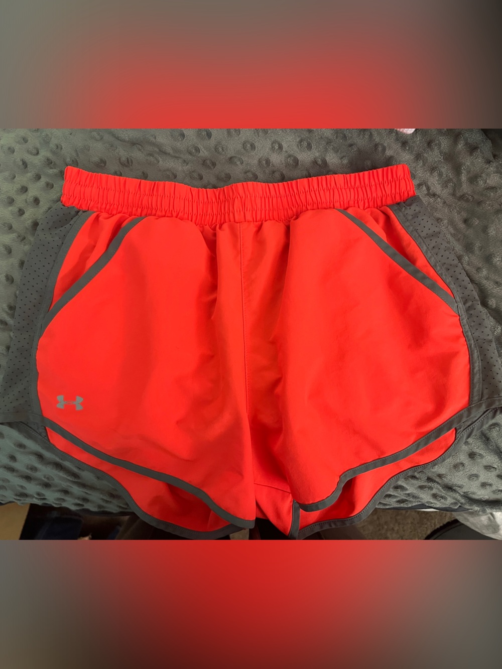 Under Armour Orange Athletic Running Shorts with Gray Trim